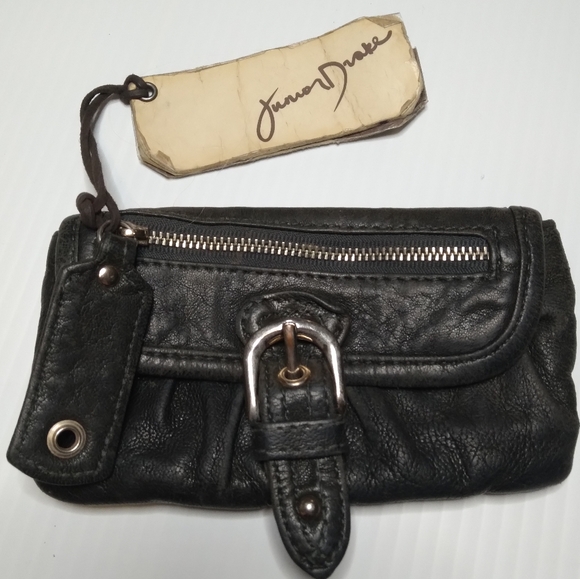 Vintage Junior Drake Purse Wallet Pin Up Girls black leather - Picture 1 of 9
